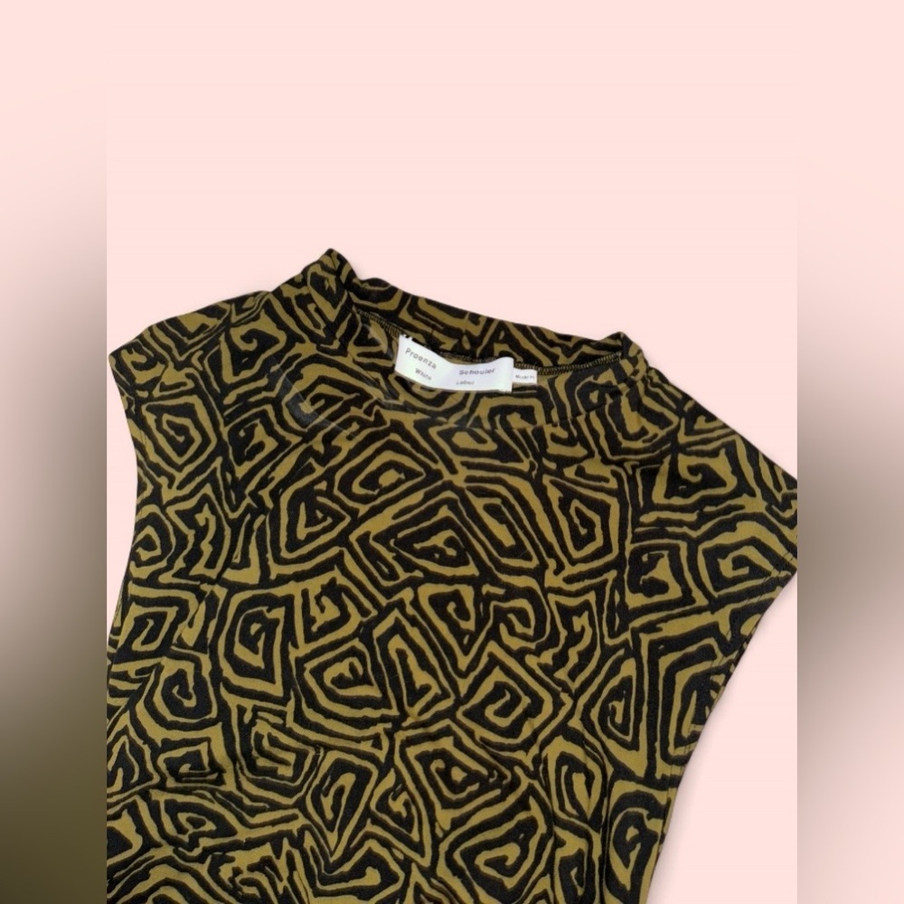 Proenza Schouler Green Black Abstract Stretch Bodycon Dress Mock Neck Size M - Picture 6 of 14